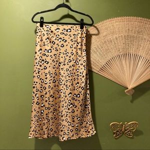 NastyGal satin Leopard Print midi skirt